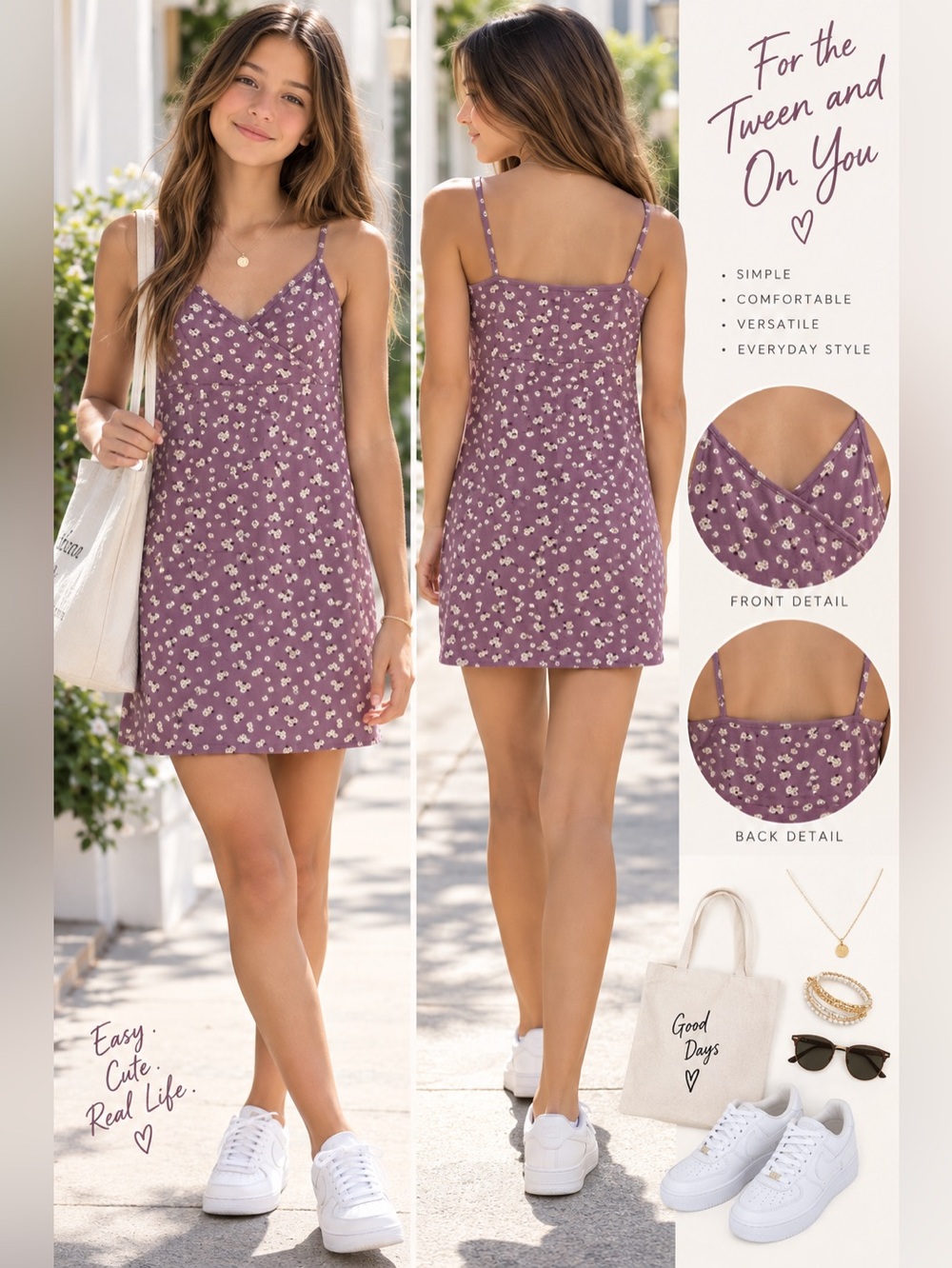 AERO seriously soft Lilac Floral Spaghetti-Strap Mini Dress tweens & teens XS